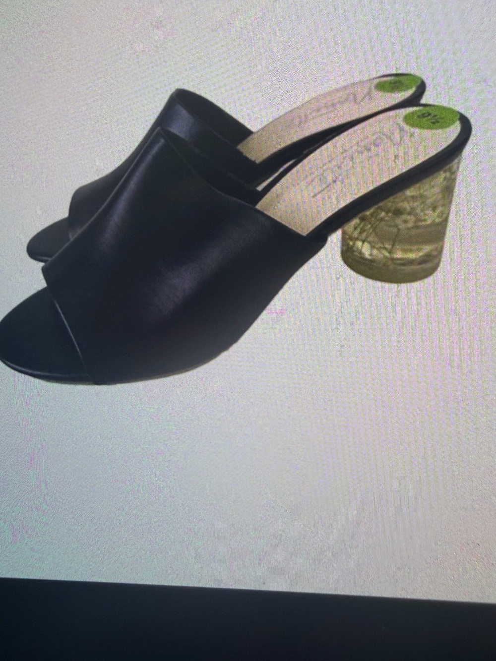 Nanette Lepore Black Slide Mules with Clear Gold-Tinted Heel